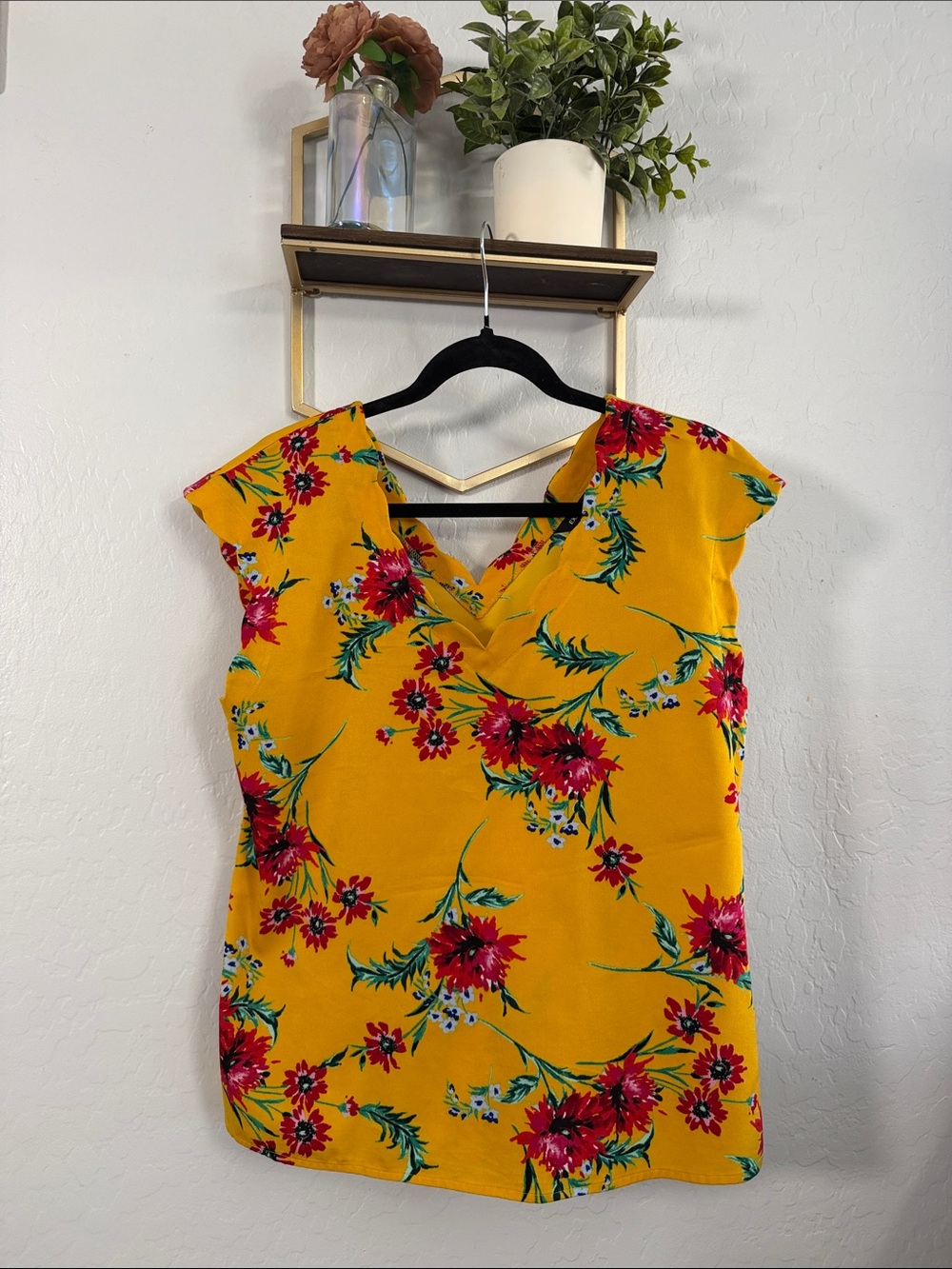 Express Yellow Floral V-Neck Cap Sleeve Blouse